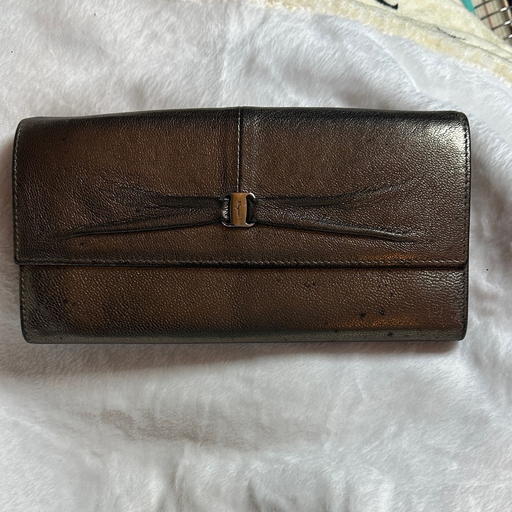 Salvatore Ferragamo Dark Metallic Leather Wallet
